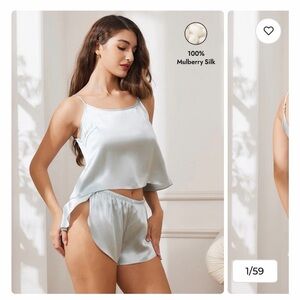 Silksilky Sleepwear Set in Light Blue (100% mulberry silk)